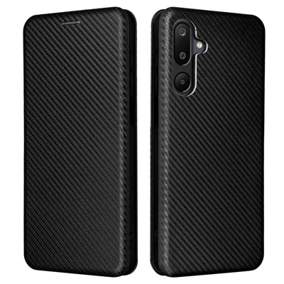 Til Samsung Galaxy F16 5G / M16 5G Taske med Kulfiberstruktur, Stødfast PU Lædertaske - Sort