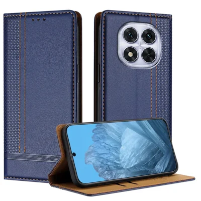 For Xiaomi Redmi Note 14 Pro 5G Case L-Shaped Grid Pattern Leather Stand Phone Cover with Card Slots - Blue