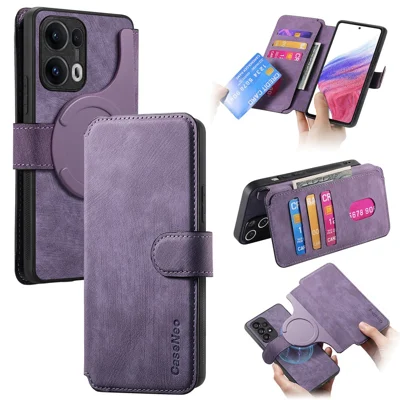 CASENEO For Oppo Reno13 Pro 5G Magnetic Case  Detachable Leather Phone Wallet Cover - Purple 
