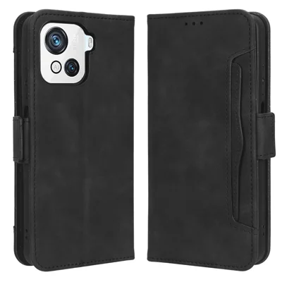 غطاء جراب من جلد PU قابل للطي لجهاز Blackview Oscal C80 4G، بفتحات متعددة للبطاقات وحامل بطاقات منفصل قابل للإزالة وغطاء واقي بسحاب مغناطيسي مزدوج - أسود