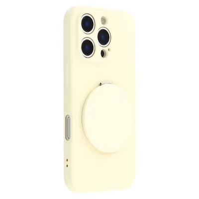 For iPhone 16 Pro Case Straight Edge Protection TPU  + PC Phone Cover with Mirror Kickstand - White