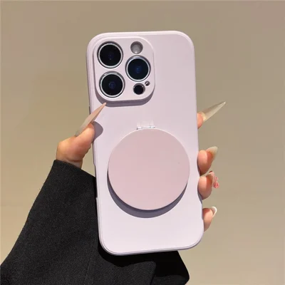 For iPhone 16 Pro Max Case Straight Edge Protection TPU  + PC Phone Cover with Mirror Kickstand - Light Purple