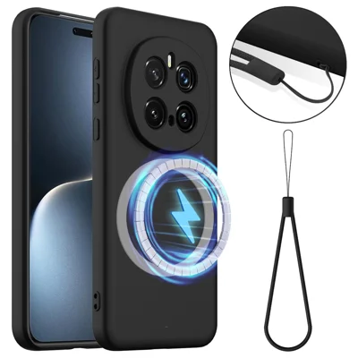 For Honor Magic7 Pro 5G Magnetic Case Anti-Drop Liquid Silicone Phone Cover - Black