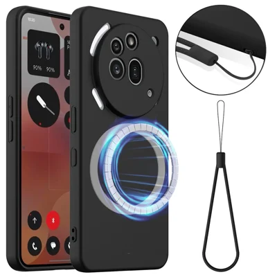 For Nothing Phone (3a) Pro Magnetic Case Anti-Drop Liquid Silicone Phone Cover - Black