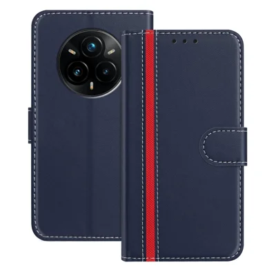 For Realme 14 Pro+ 5G Phone Cases Wallet Stand Color Splicing Leather Cover with Magnetic Clasp - Blue