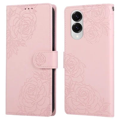 For Samsung Galaxy S25 Edge Case Rose Flower PU Leather Wallet Phone Cover with 3 Card Slots - Rose Gold