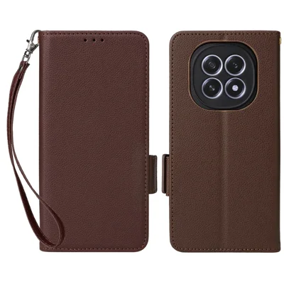 For Oppo F29 5G Case with Wrist Strap Litchi Texture PU Leather Wallet Phone Cover - Brown