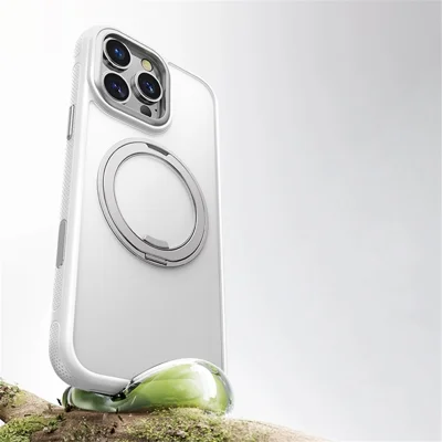 For iPhone 16 Pro Max Magnetic Case Rotating Gear Pivot Kickstand PC + TPU Phone Back Cover - Matte White