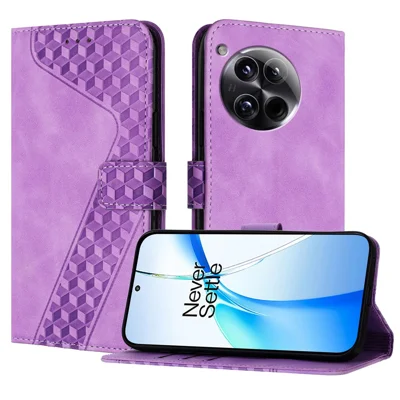 For OnePlus 12 5G Leather Case 7-Shaped Pattern Wallet Stand Shockproof Phone Cover - Purple