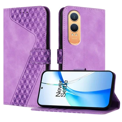 For OnePlus Nord CE4 Lite 5G Leather Case 7-Shaped Pattern Wallet Stand Shockproof Phone Cover - Purple
