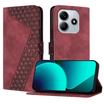 Voor Xiaomi Redmi Note 14 4G (164,84 mm) Leren Hoesje 7-Vormig Patroon Portemonnee Stand Stootvaste Telefoonhoes - Bruin