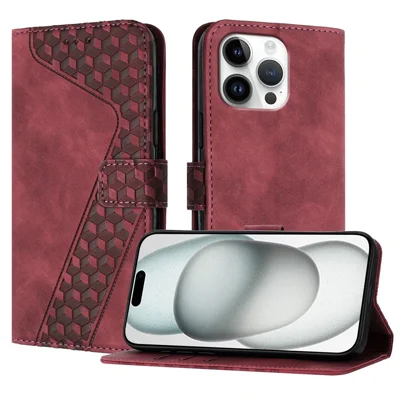 For iPhone 16 Pro Max Leather Case 7-Shaped Pattern Wallet Stand Shockproof Phone Cover - Brown