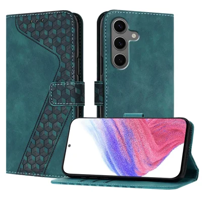 For Samsung Galaxy S25+ Leather Case 7-Shaped Pattern Wallet Stand Shockproof Phone Cover - Green