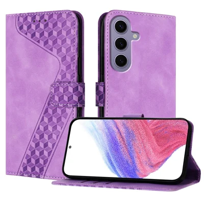 For Samsung Galaxy S24 Leather Case 7-Shaped Pattern Wallet Stand Shockproof Phone Cover - Purple