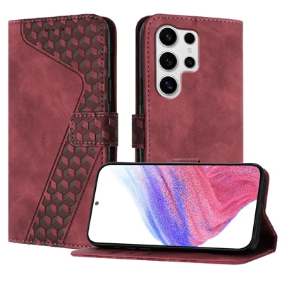 For Samsung Galaxy S25 Ultra Leather Case 7-Shaped Pattern Wallet Stand Shockproof Phone Cover - Brown
