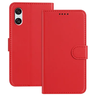 For Sony Xperia 10 VI Leather Case Wallet Stand Solid Color Anti Drop Phone Cover - Red
