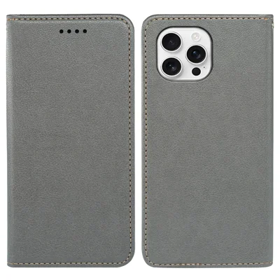 For iPhone 16 Pro Case Wallet RFID Blocking Leather Phone Cover Strong Magnetic Closure - Grey
