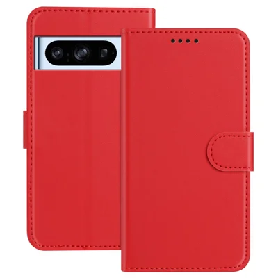 For Google Pixel 8 Pro Leather Case Wallet Stand Solid Color Anti Drop Phone Cover - Red