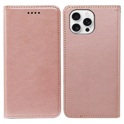 For iPhone 16 Pro Max Case Wallet RFID Blocking Leather Phone Cover Strong Magnetic Closure - Rose Gold