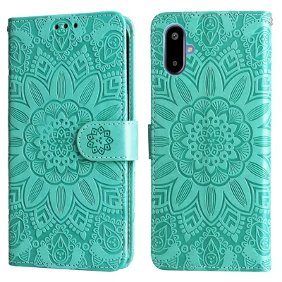 For Samsung Galaxy F06 5G Case Sunflower Imprint Leather Wallet Phone Cover - Green