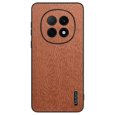 Voor Oppo A5 5G hoesje houtnerf PU leer coating PC TPU telefoonhoes - Bruin