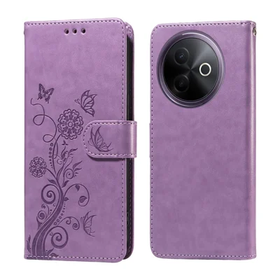 For vivo Y300i 5G / vivo Y39 5G Leather Case Butterfly Floral Imprint Wallet Stand Cover - Purple
