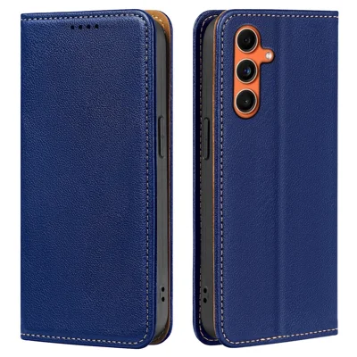 For Samsung Galaxy A55 5G Case Wallet RFID Blocking Leather Phone Cover Strong Magnetic Closure - Blue