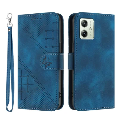For Motorola Moto G54 Power 5G Leather Wallet Case Butterfly Flower Imprinted Phone Cover with Strap - Royal Blue