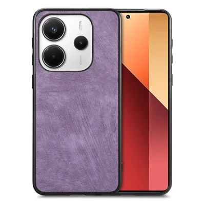 For Xiaomi Redmi Note 14 5G Case Shockproof Slim Retro Leather Phone Back Cover - Purple