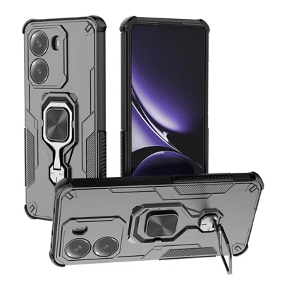 Voor Xiaomi Poco X7 Pro 5G / Redmi Turbo 4 5G Hoesje Roteerbaar Ringstandaard PC + TPU Stootvaste Telefoonhoes - Zwart