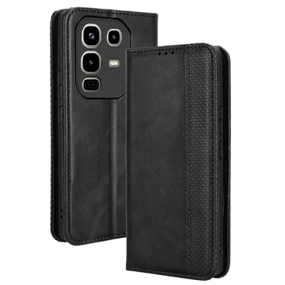 For Infinix Note 50 4G / Note 50 Pro 4G Case Wallet Stand Retro Texture Leather Phone Cover - Black