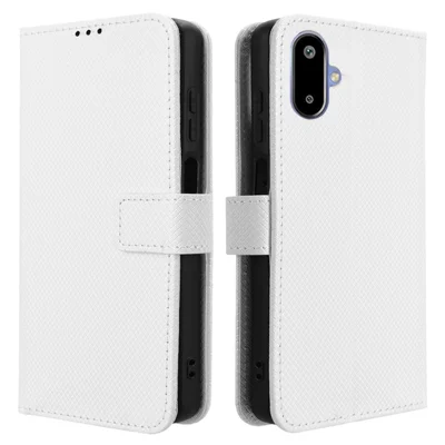 For Samsung Galaxy F06 5G  /  M06 5G Case PU Leather Diamond Texture Wallet Phone Cover - White