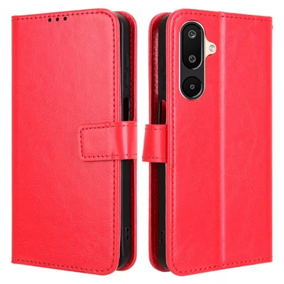 For Samsung Galaxy M16 5G  /  F16 5G Case Crazy Horse Texture PU Leather Phone Wallet Cover - Red