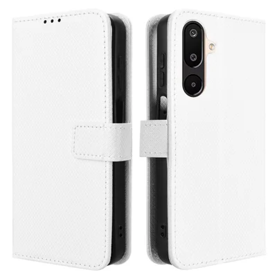 For Samsung Galaxy M16 5G  /  F16 5G Case PU Leather Diamond Texture Wallet Phone Cover - White