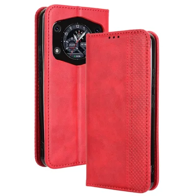 For Cubot A30 Case Wallet Stand Retro Texture Leather Phone Cover - Red