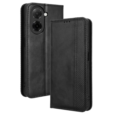 For Xiaomi Redmi A5 4G (171.7mm) / Poco C71 4G Case Wallet Stand Retro Texture Leather Phone Cover - Black