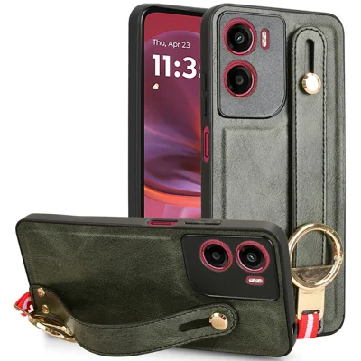For Motorola Moto G05 4G / E15 4G Case Wristband Kickstand Leather + PC + TPU Phone Cover with Bottle Opener - Green