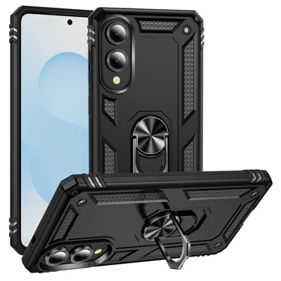 For Samsung Galaxy S25 Edge Case PC + TPU Phone Cover with Kickstand - Black