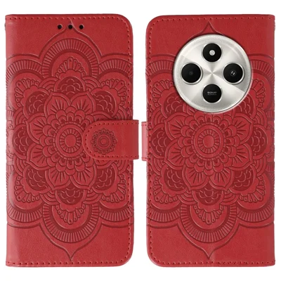 Phone Case For Xiaomi Poco C75 4G / Poco M7 5G  / Redmi 14C 4G / 14R 5G PU Leather Mandala Imprinted Design Wallet Cover - Red