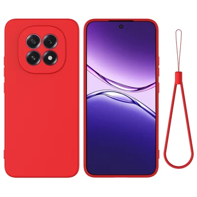 For Oppo F29 5G Liquid Silicone Case Phone Back Cover with Hand Strap - Red