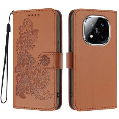 Voor Xiaomi Redmi Note 14 Pro+ 5G / Xiaomi Redmi Note 14 Pro 5G telefoonhoesjes Mandala Flower PU-lederen portemonneebehuizing met bandje - Koffie