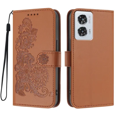 For Motorola Edge 50 Fusion 5G Phone Cases Mandala Flower Leather Wallet Mobile Cover with Strap - Coffee