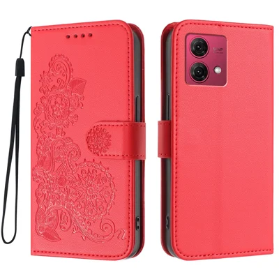 For Motorola Moto G84 5G Phone Cases Mandala Flower Leather Wallet Mobile Cover with Strap - Red