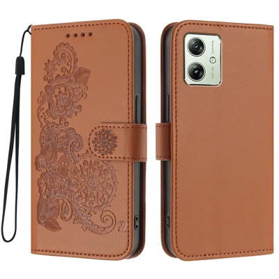 For Motorola Moto G54 Power 5G Phone Cases Mandala Flower Leather Wallet Mobile Cover with Strap - Coffee