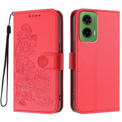 For Motorola Moto G35 5G Phone Cases Mandala Flower Leather Wallet Mobile Cover with Strap - Red