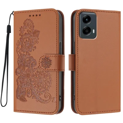 For Motorola Moto G Play 5G (2024) / Motorola Moto G 5G (2024) Phone Cases Mandala Flower Leather Wallet Mobile Cover with Strap - Coffee