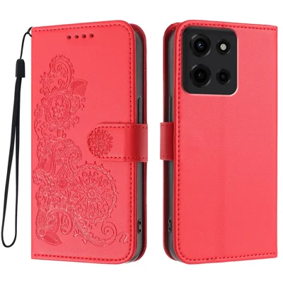 For Motorola Moto G 5G (2025) Phone Cases Mandala Flower Leather Wallet Mobile Cover with Strap - Red