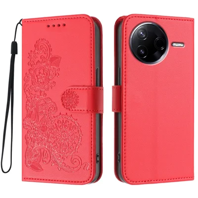 Telefoonhoesjes voor Xiaomi Redmi K80 Pro 5G / Xiaomi Poco F7 Ultra 5G Mandala Bloem PU Leren Portemonnee Hoes met Bandje - Rood