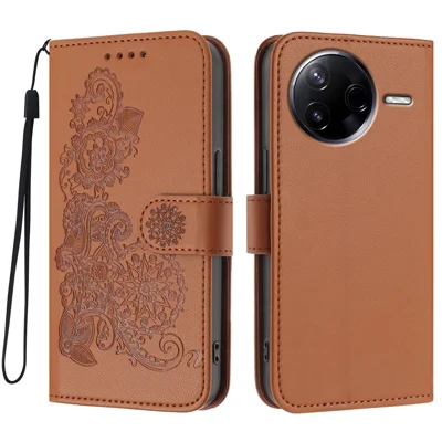 Telefoonhoesjes voor Xiaomi Redmi K80 5G / Xiaomi Poco F7 Pro 5G Mandala Bloem PU Leren Portemonnee Hoes met Bandje - Koffie