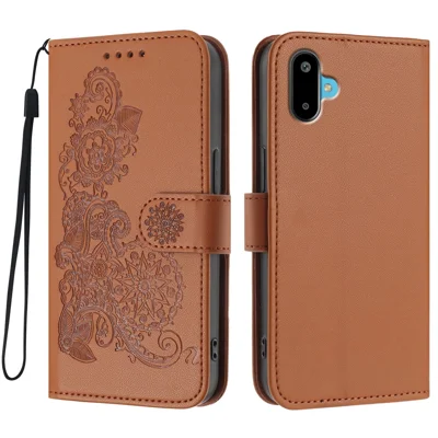 For Samsung Galaxy M06 5G / Galaxy F06 5G Phone Cases Mandala Flower Leather Wallet Mobile Cover with Strap - Coffee